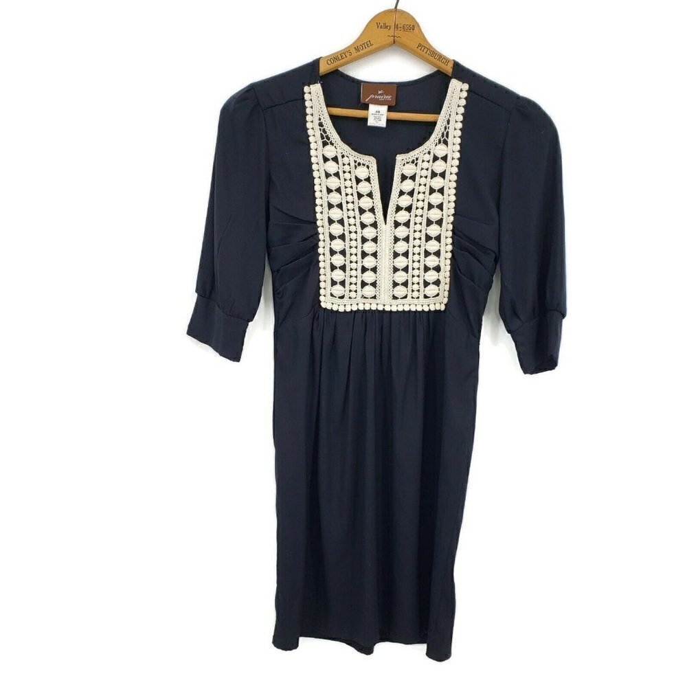 Prairie New York Black Silk Dress Womens XS Crochet Knit Mini